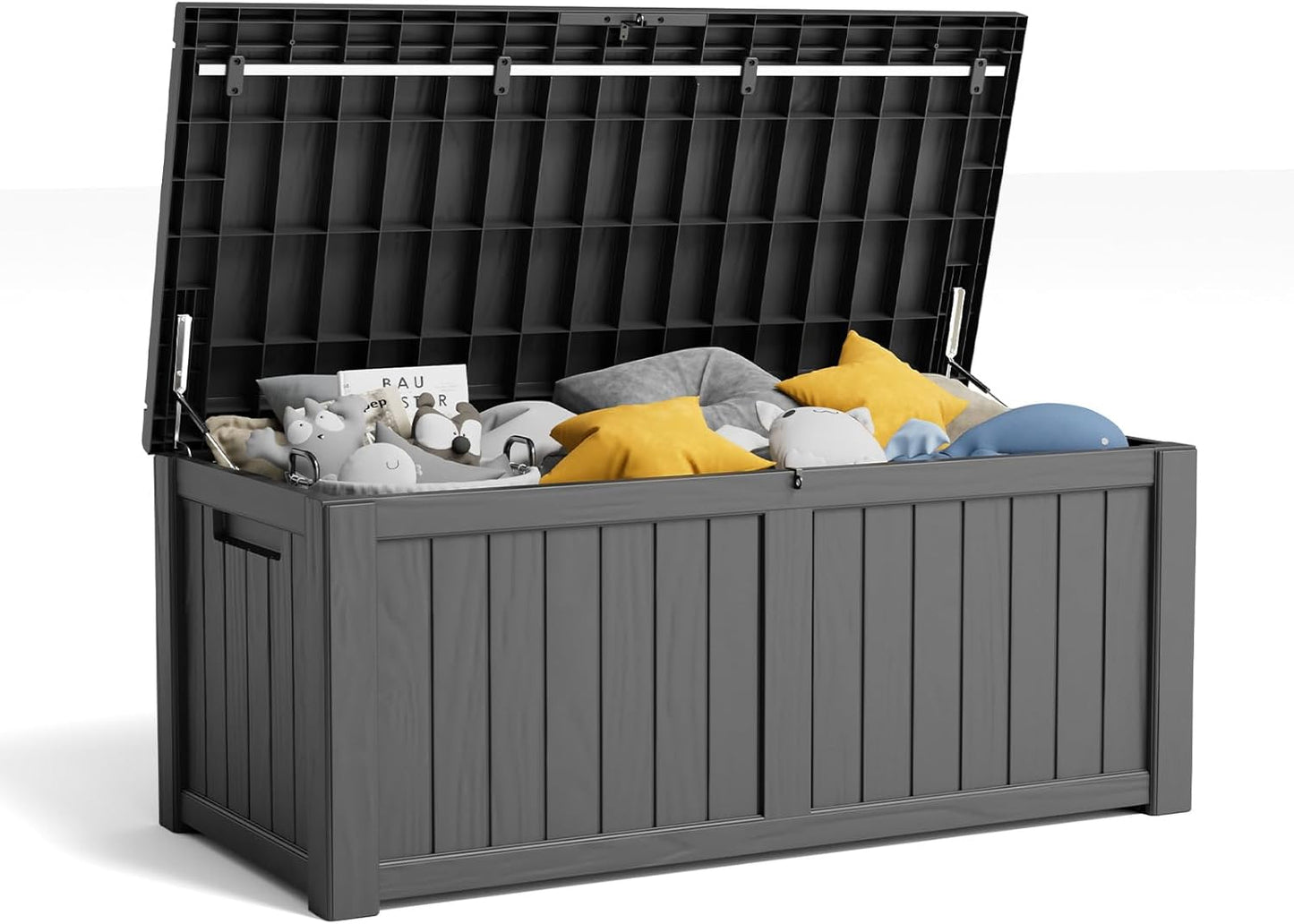 100 Gallon Resin Deck Box, Lockable Patio Outdoor Storage Box for Furniture, Garden Tools and Tools Storage, Waterproof Outside Storage Boxes - Black