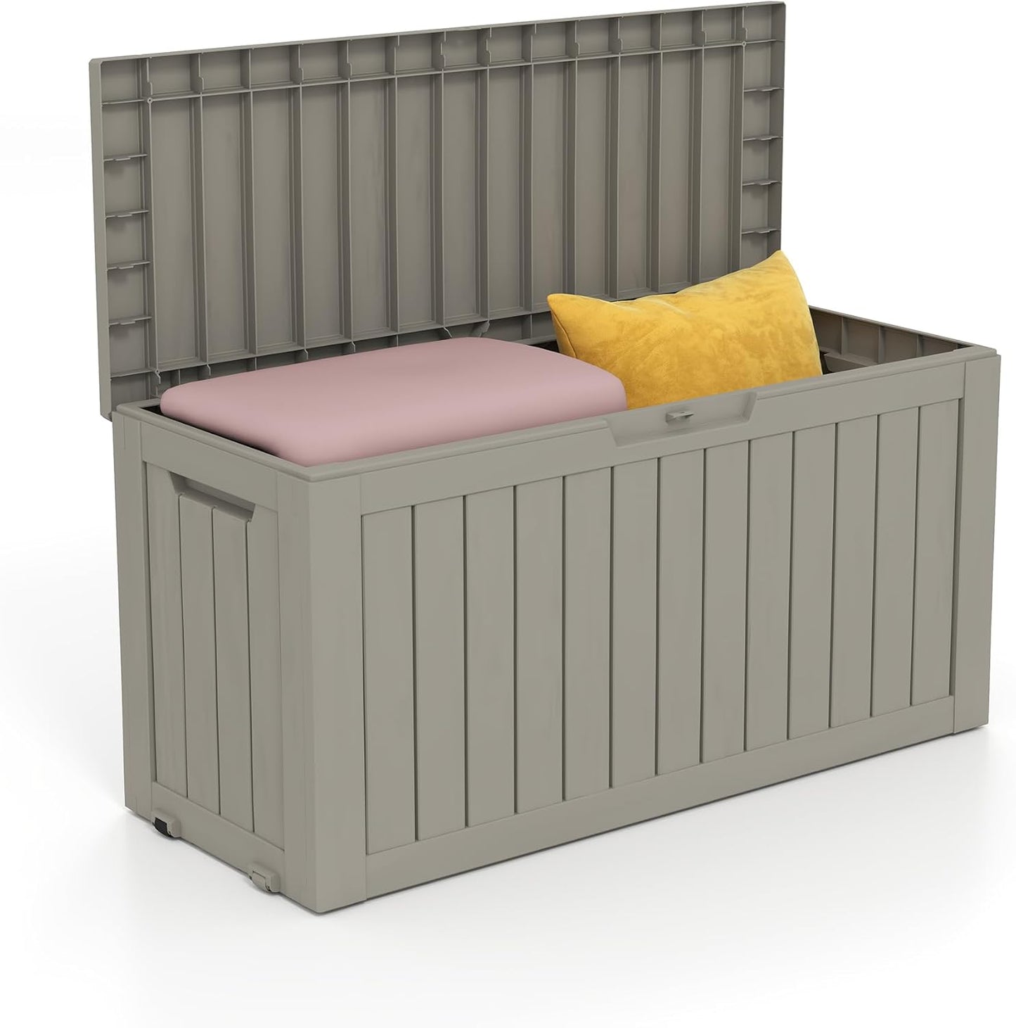 150 Gallon Deck Box,Outdoor Storage Box Lockable,Waterproof for Patio Furniture, Garden Tools, Pool Accessories, UV-Resistant for All Weather Use, Greige
