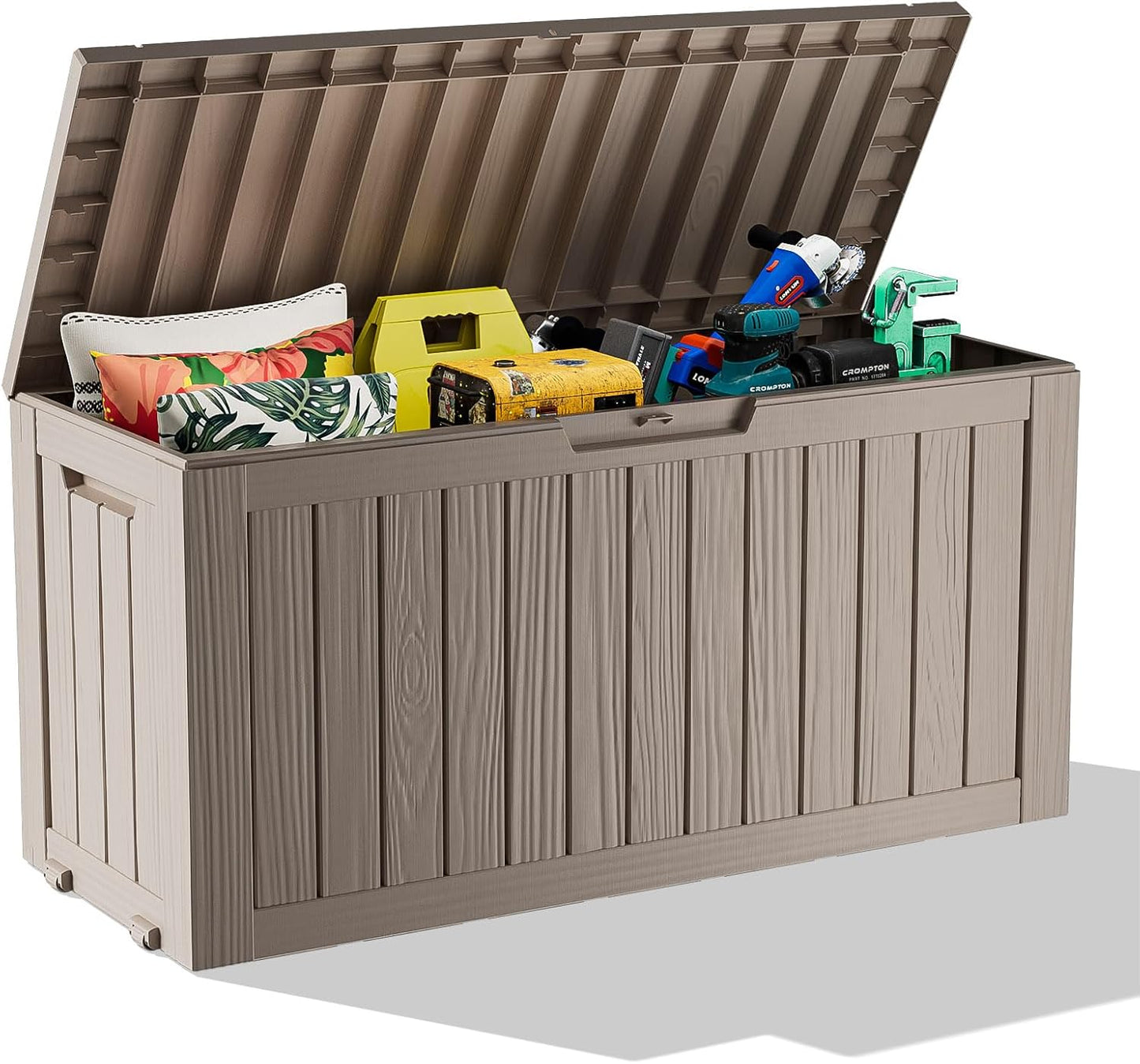 100 Gallon Resin Deck Box, Lockable Patio Outdoor Storage Box for Furniture, Garden Tools and Tools Storage, Waterproof Outside Storage Boxes - Black
