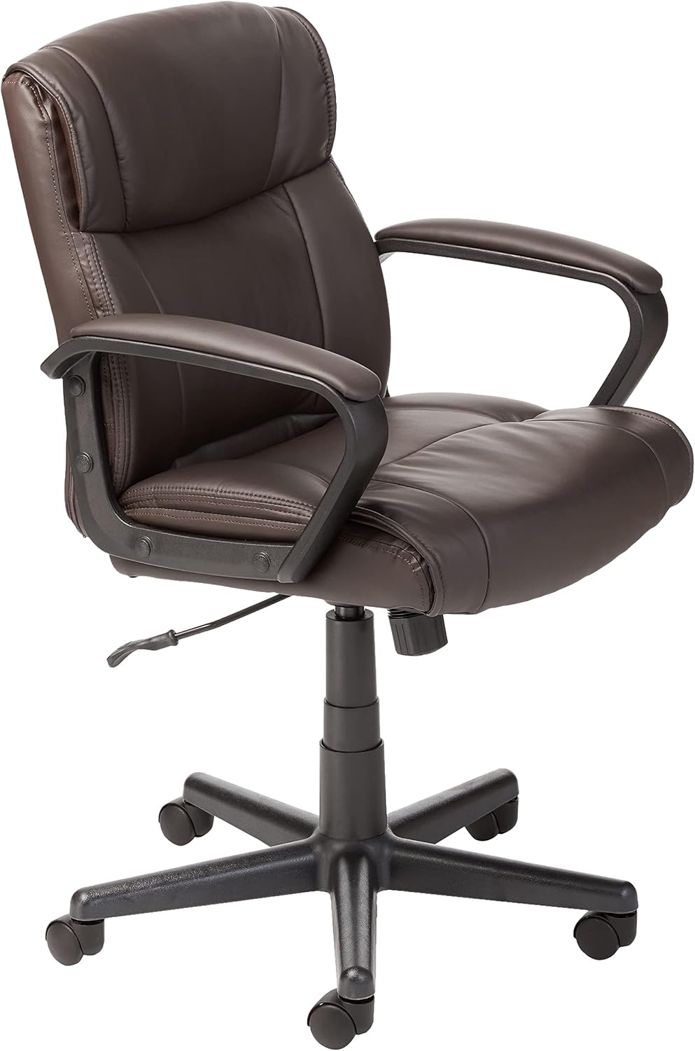 Amazon Basics Office Computer Task Desk Chair with Padded Armrests, Mid-Back, Adjustable, 360 Swivel, Rolling, 275 Pound Capacity, 24.2"D x 24"W x 38.6"H, BIFMA Certified, White Faux Leather