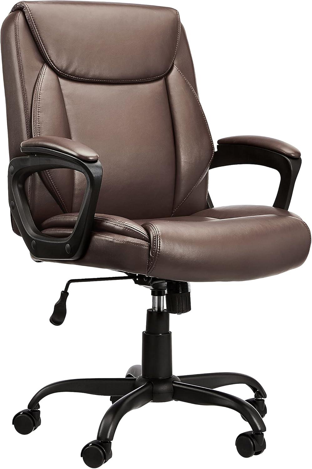 Amazon Basics Classic Puresoft PU Padded Mid-Back Height Adjustable Office Computer Desk Chair with Armrest, 26"D x 23.75"W x 42"H, Black