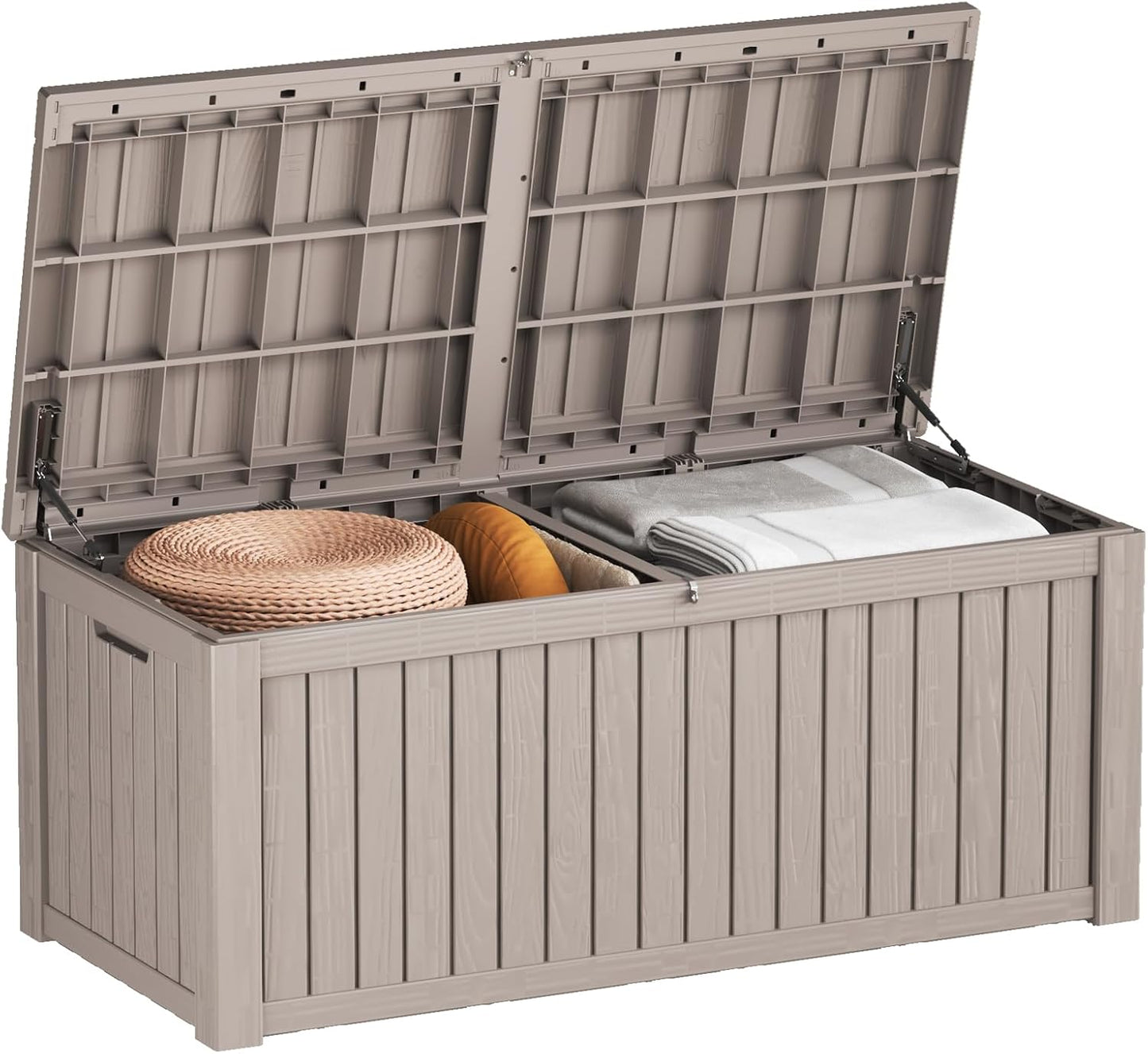 150 Gallon Deck Box,Outdoor Storage Box Lockable,Waterproof for Patio Furniture, Garden Tools, Pool Accessories, UV-Resistant for All Weather Use, Greige