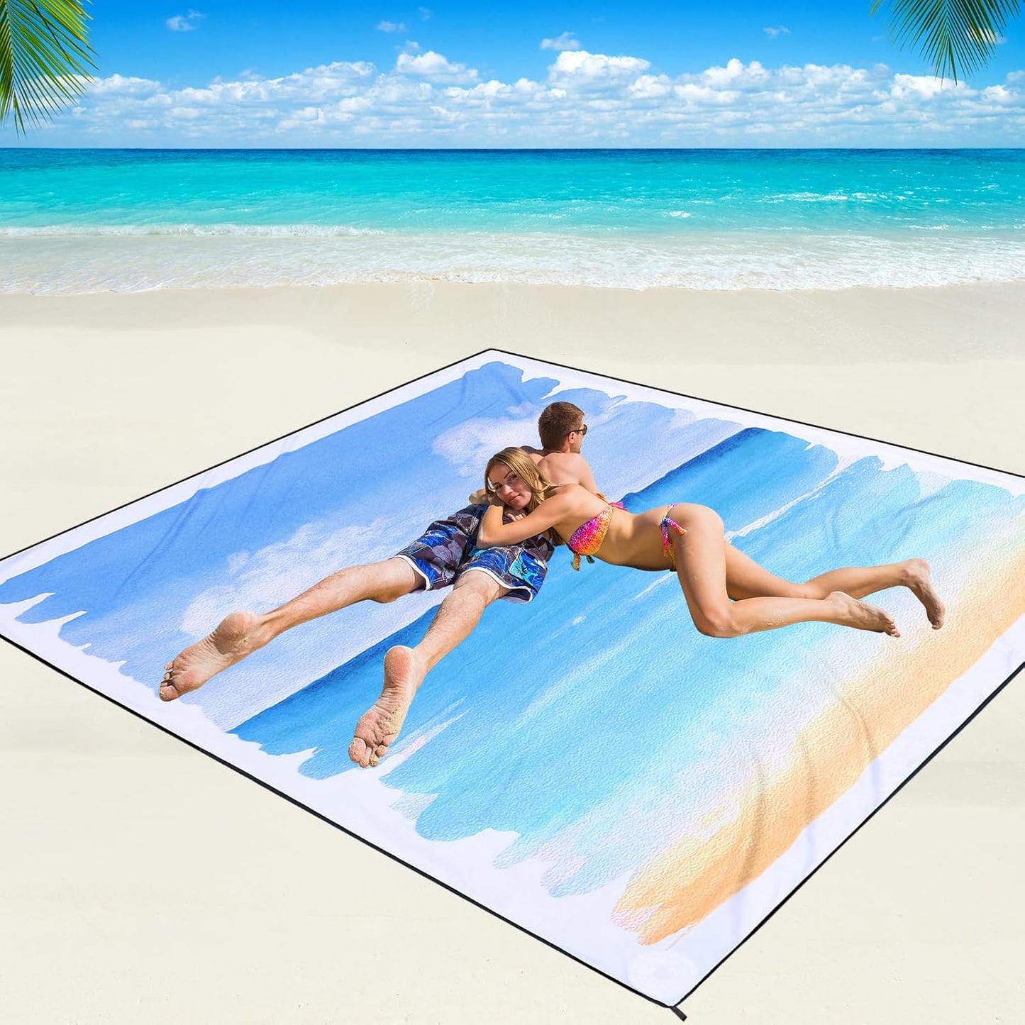 Beach Blanket Waterproof Sandproof Beach Mat 79" X 83"/10'x9'for 2-8 Adults Quick Drying Outdoor Picnic Mat Beach Accessories for Travel, Camping, Hiking