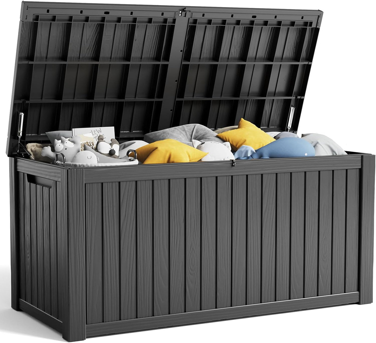 100 Gallon Resin Deck Box, Lockable Patio Outdoor Storage Box for Furniture, Garden Tools and Tools Storage, Waterproof Outside Storage Boxes - Black