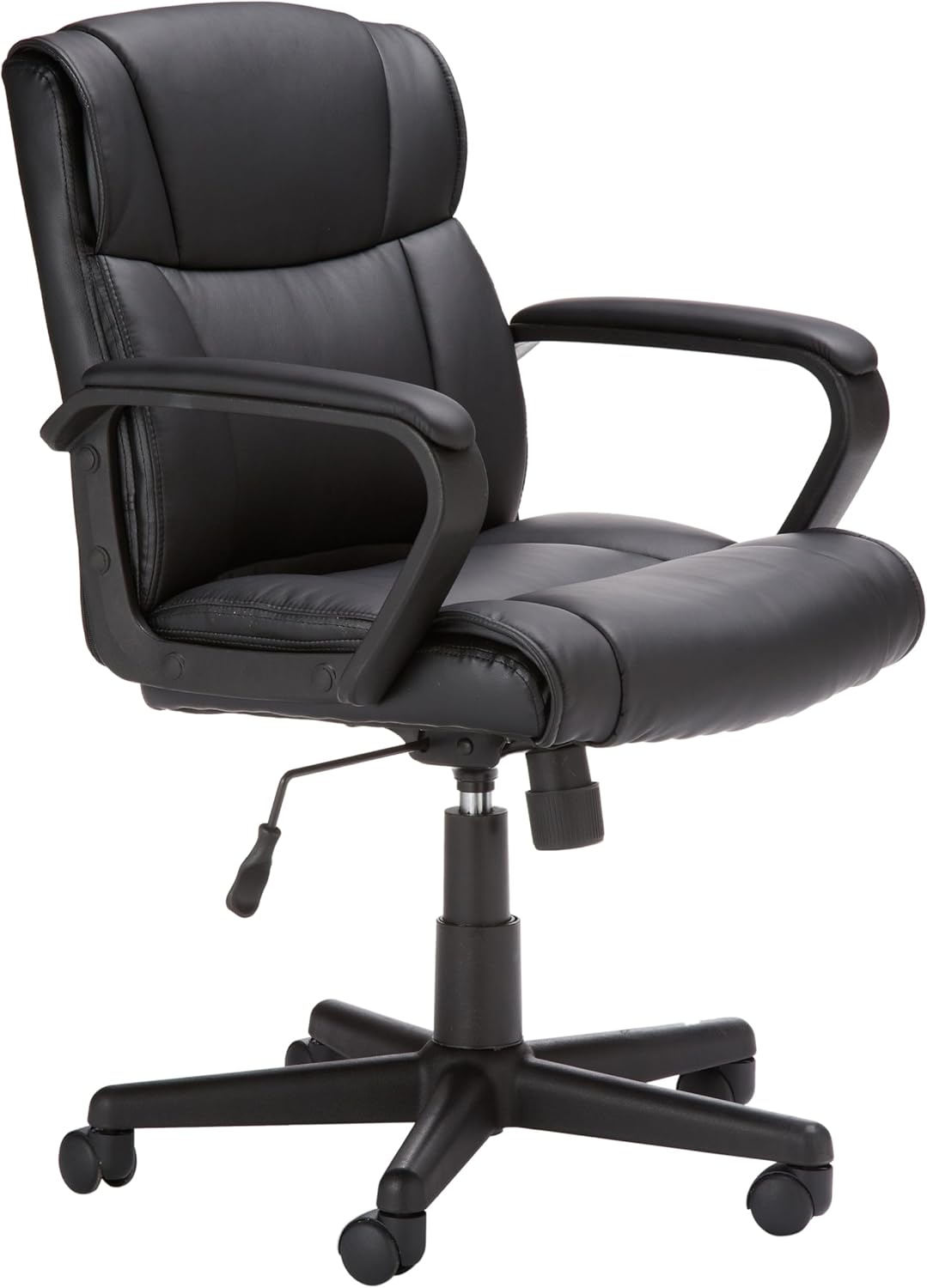 Amazon Basics Office Computer Task Desk Chair with Padded Armrests, Mid-Back, Adjustable, 360 Swivel, Rolling, 275 Pound Capacity, 24.2"D x 24"W x 38.6"H, BIFMA Certified, White Faux Leather