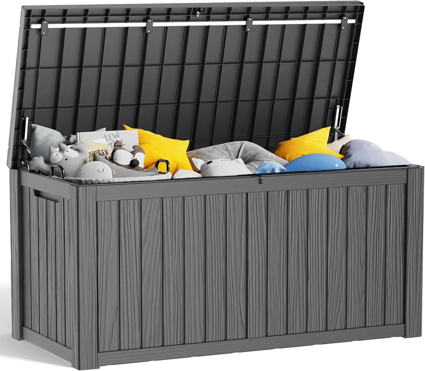 100 Gallon Resin Deck Box, Lockable Patio Outdoor Storage Box for Furniture, Garden Tools and Tools Storage, Waterproof Outside Storage Boxes - Black