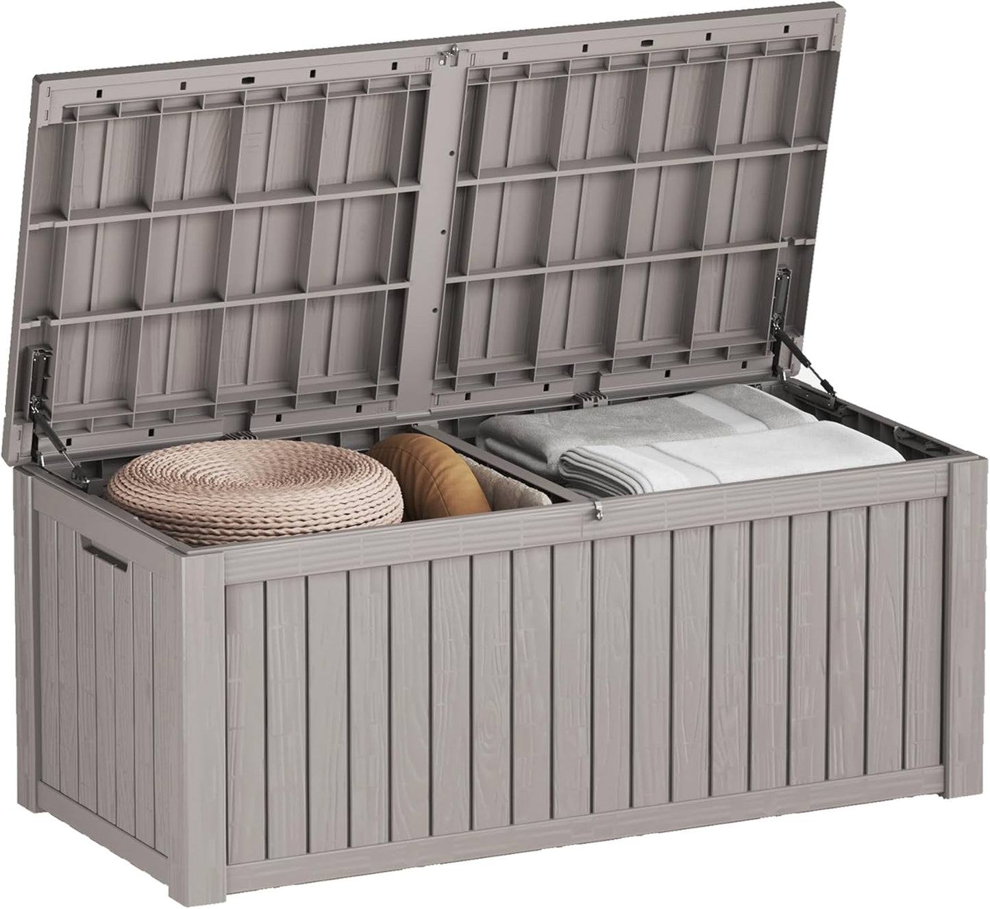 150 Gallon Deck Box,Outdoor Storage Box Lockable,Waterproof for Patio Furniture, Garden Tools, Pool Accessories, UV-Resistant for All Weather Use, Greige