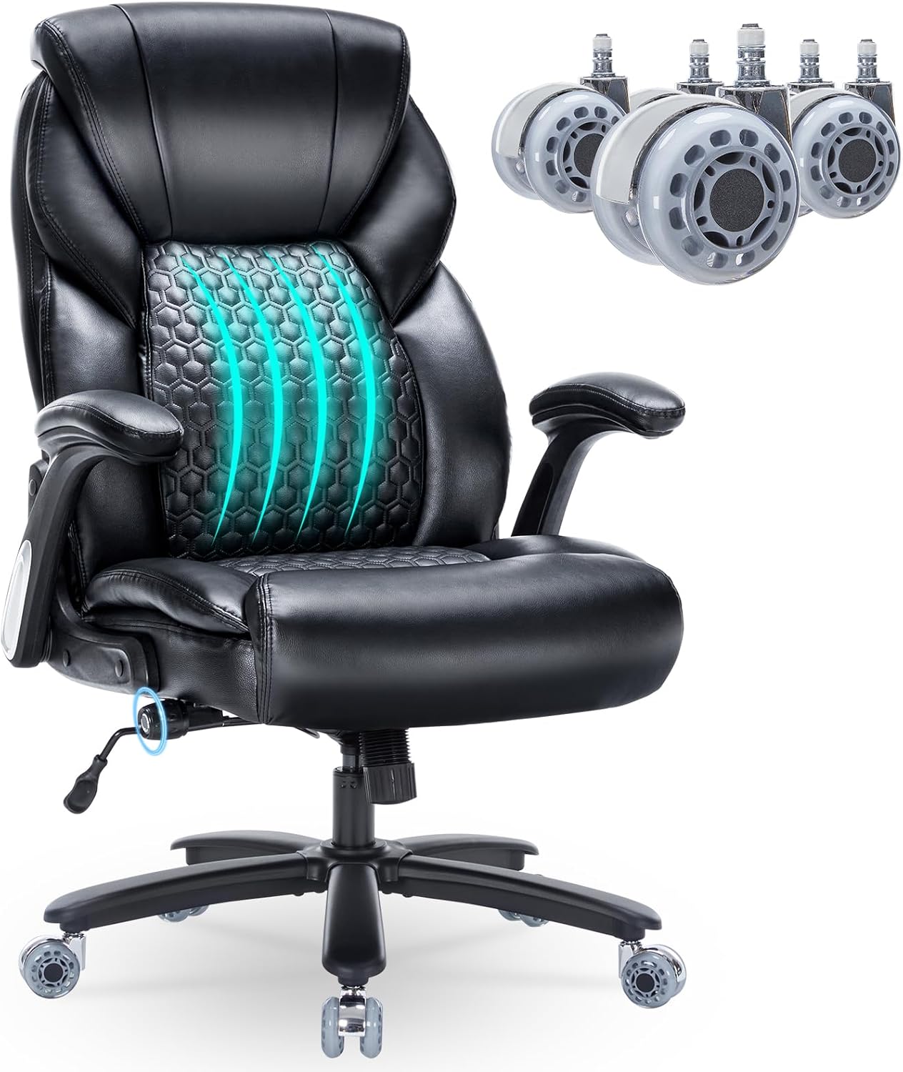 Big and Tall Office Chair for Heavy People, 500LBS Heavy Duty Executive Office Chair with High Back, Extra Wide Computer Desk Chair with Adjustable Lumbar Support, Double Rubber Wheel Beige