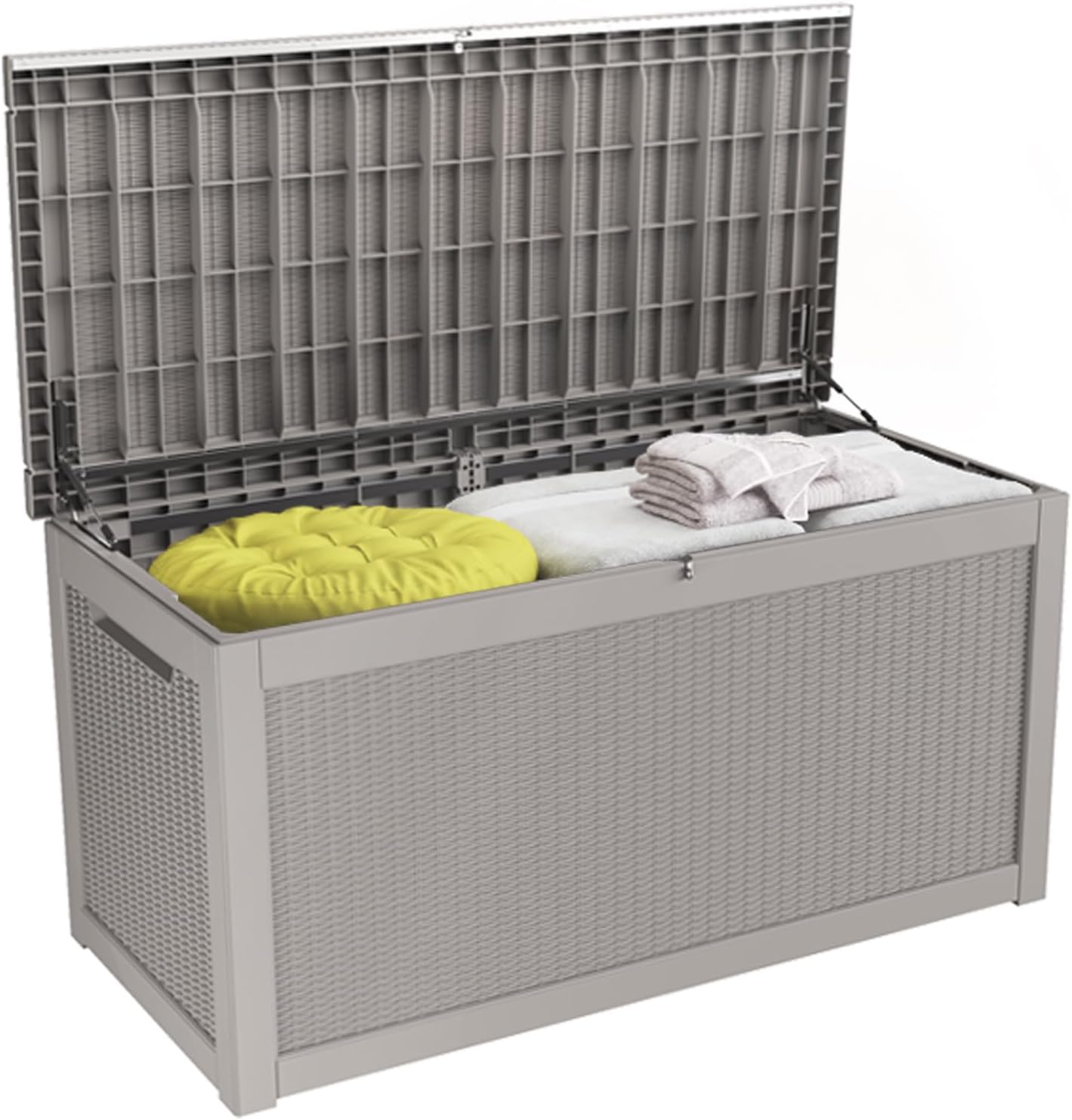 150 Gallon Deck Box,Outdoor Storage Box Lockable,Waterproof for Patio Furniture, Garden Tools, Pool Accessories, UV-Resistant for All Weather Use, Greige