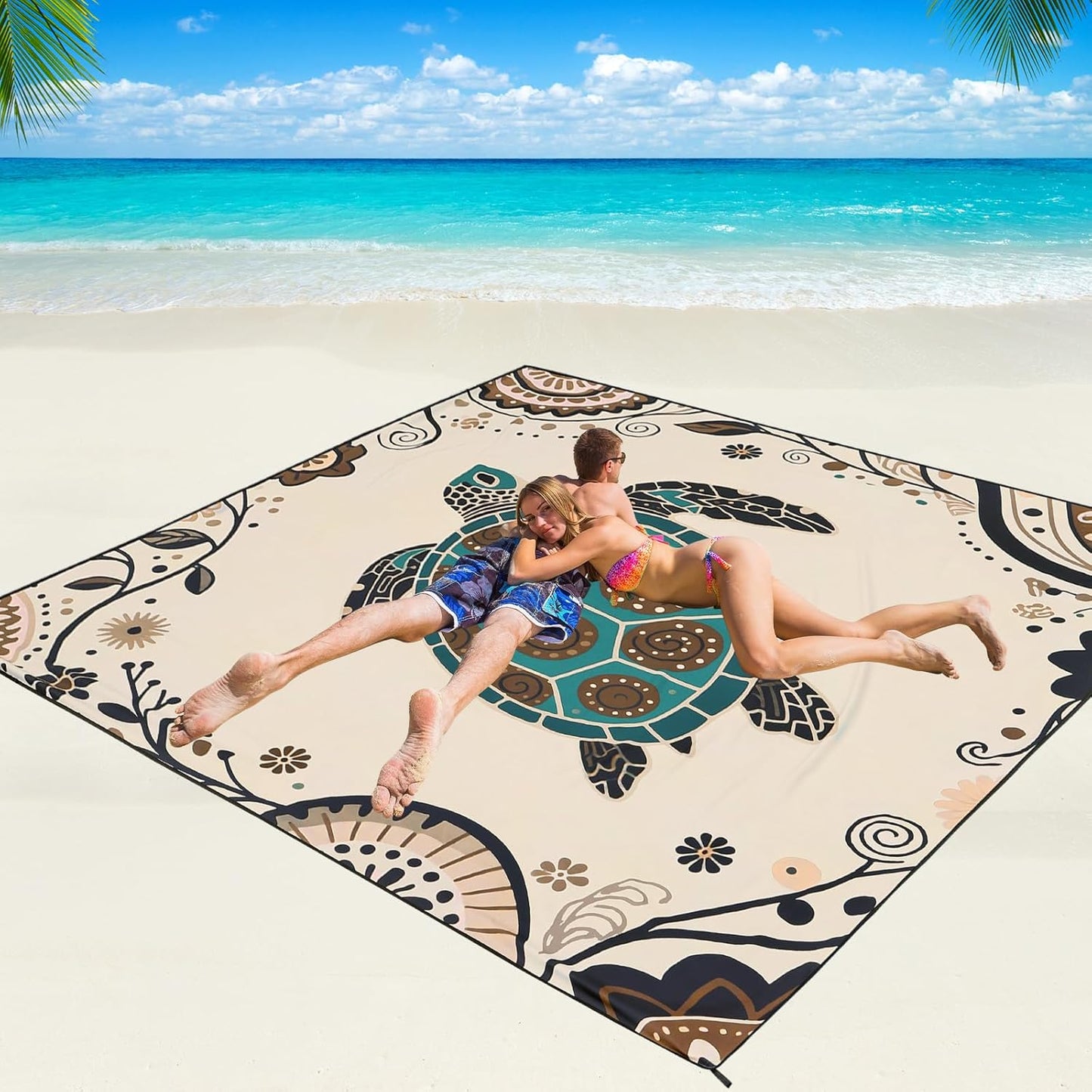 Beach Blanket Waterproof Sandproof Beach Mat 79" X 83"/10'x9'for 2-8 Adults Quick Drying Outdoor Picnic Mat Beach Accessories for Travel, Camping, Hiking