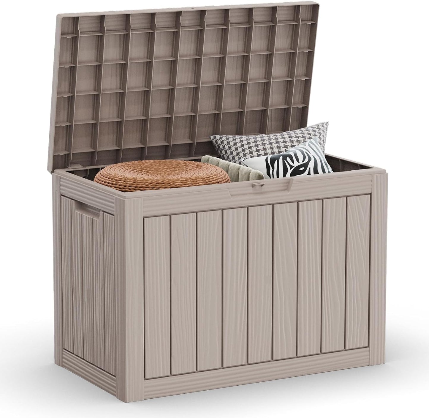 150 Gallon Deck Box,Outdoor Storage Box Lockable,Waterproof for Patio Furniture, Garden Tools, Pool Accessories, UV-Resistant for All Weather Use, Greige