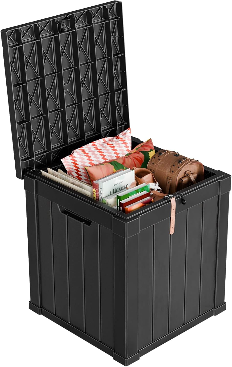 100 Gallon Resin Deck Box, Lockable Patio Outdoor Storage Box for Furniture, Garden Tools and Tools Storage, Waterproof Outside Storage Boxes - Black