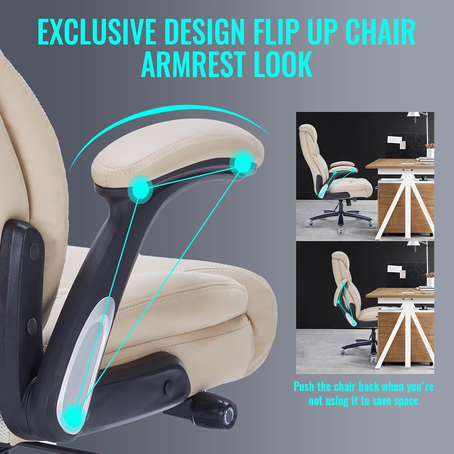 Big and Tall Office Chair for Heavy People, 500LBS Heavy Duty Executive Office Chair with High Back, Extra Wide Computer Desk Chair with Adjustable Lumbar Support, Double Rubber Wheel Beige