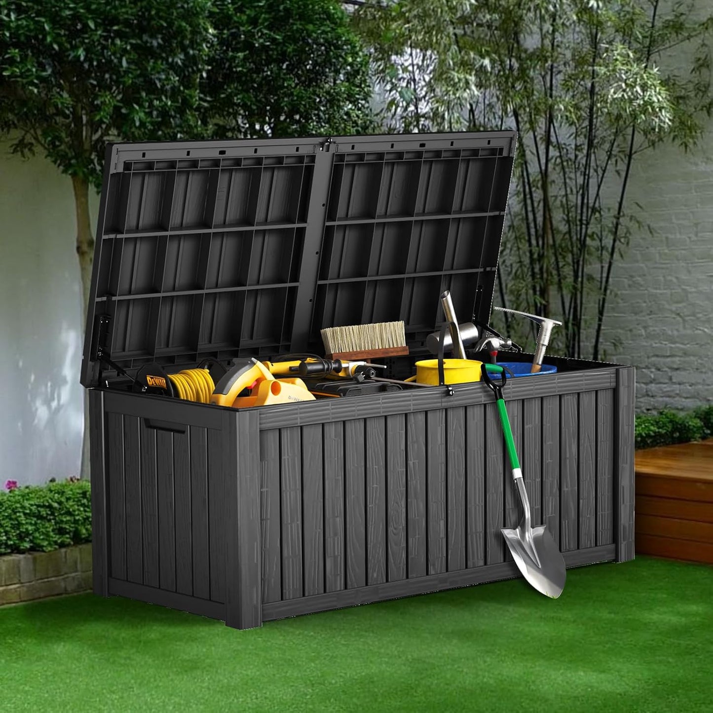 150 Gallon Deck Box,Outdoor Storage Box Lockable,Waterproof for Patio Furniture, Garden Tools, Pool Accessories, UV-Resistant for All Weather Use, Greige