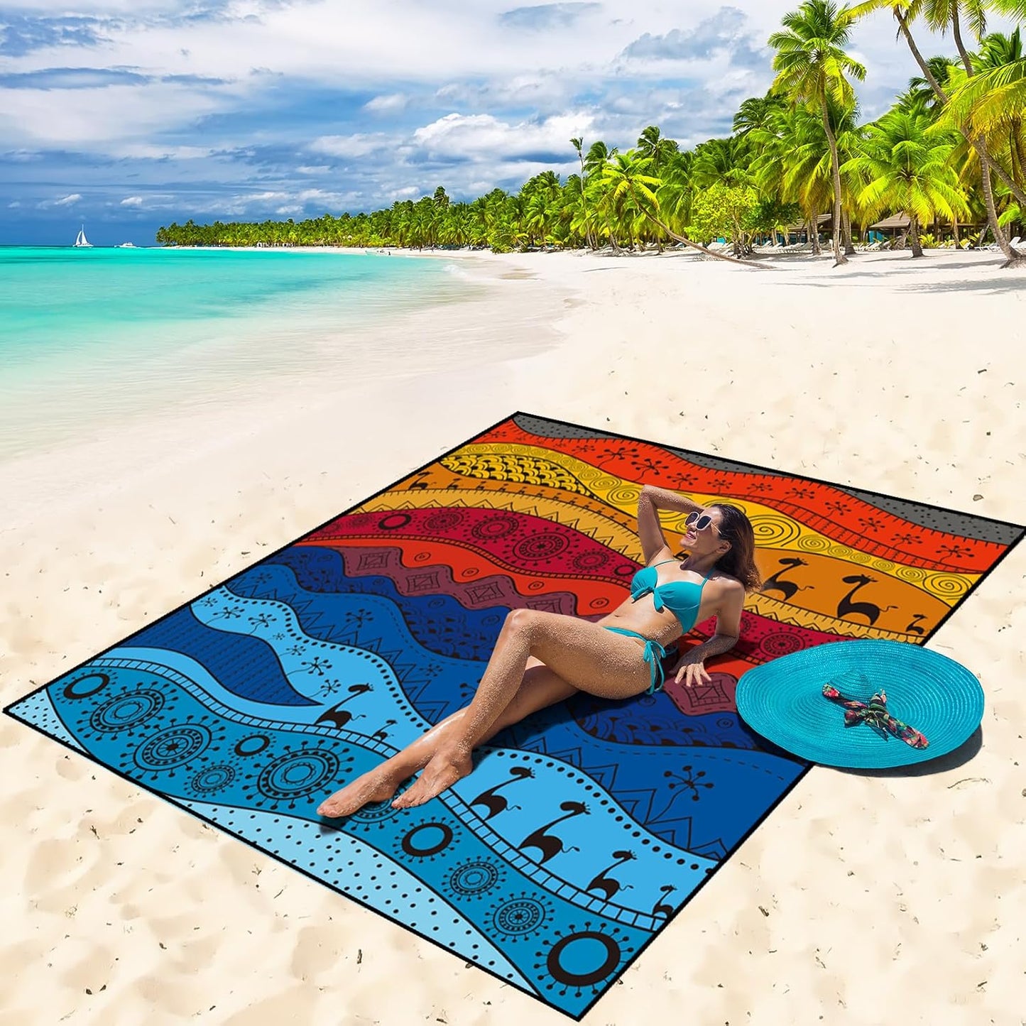 Beach Blanket Waterproof Sandproof Beach Mat 79" X 83"/10'x9'for 2-8 Adults Quick Drying Outdoor Picnic Mat Beach Accessories for Travel, Camping, Hiking