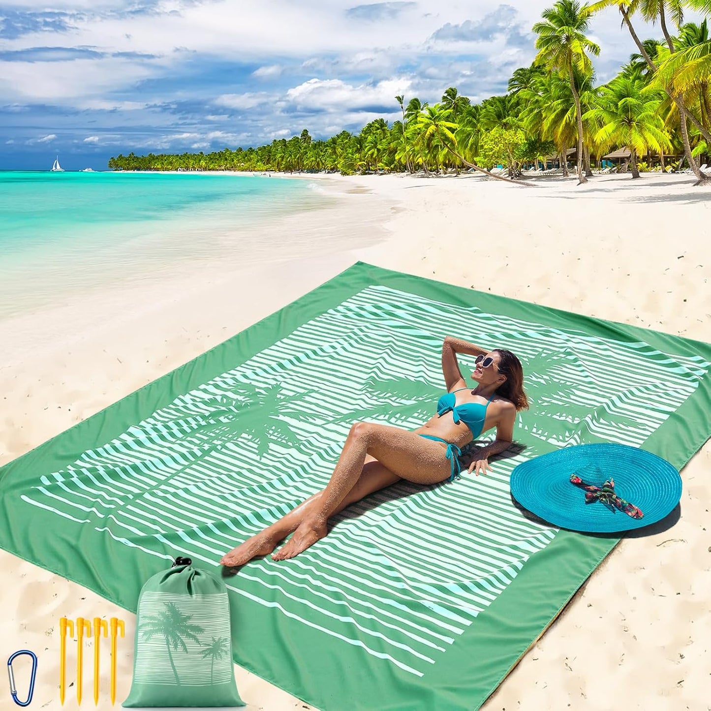 Beach Blanket Waterproof Sandproof Beach Mat 79" X 83"/10'x9'for 2-8 Adults Quick Drying Outdoor Picnic Mat Beach Accessories for Travel, Camping, Hiking