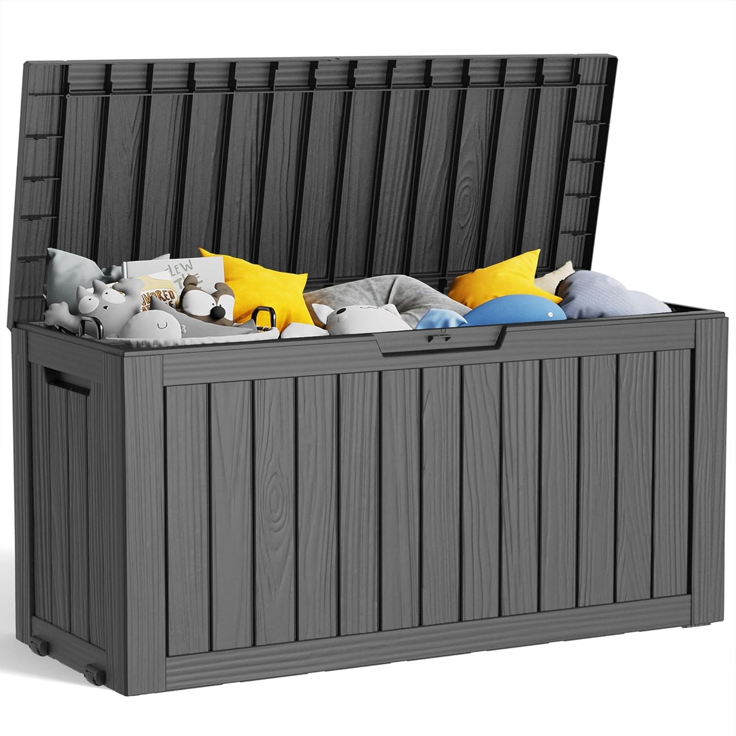 100 Gallon Resin Deck Box, Lockable Patio Outdoor Storage Box for Furniture, Garden Tools and Tools Storage, Waterproof Outside Storage Boxes - Black