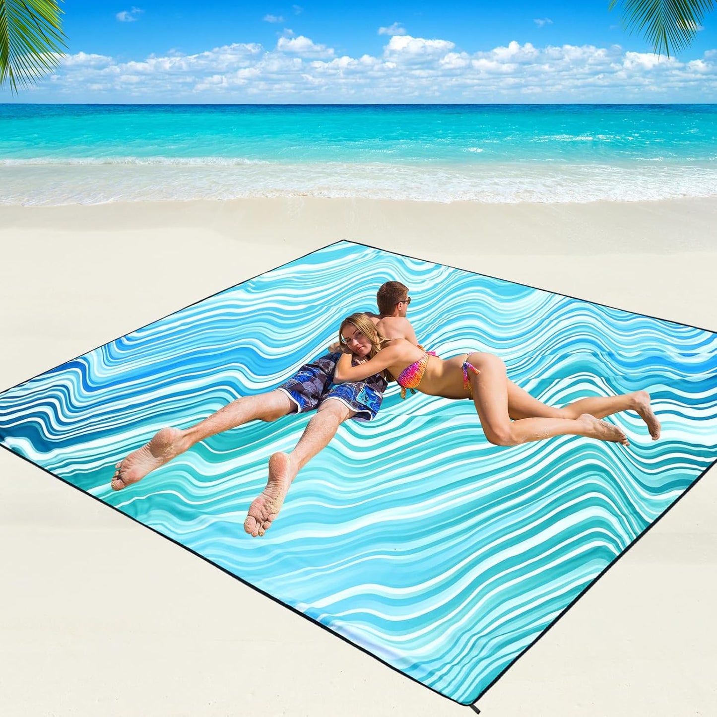 Beach Blanket Waterproof Sandproof Beach Mat 79" X 83"/10'x9'for 2-8 Adults Quick Drying Outdoor Picnic Mat Beach Accessories for Travel, Camping, Hiking