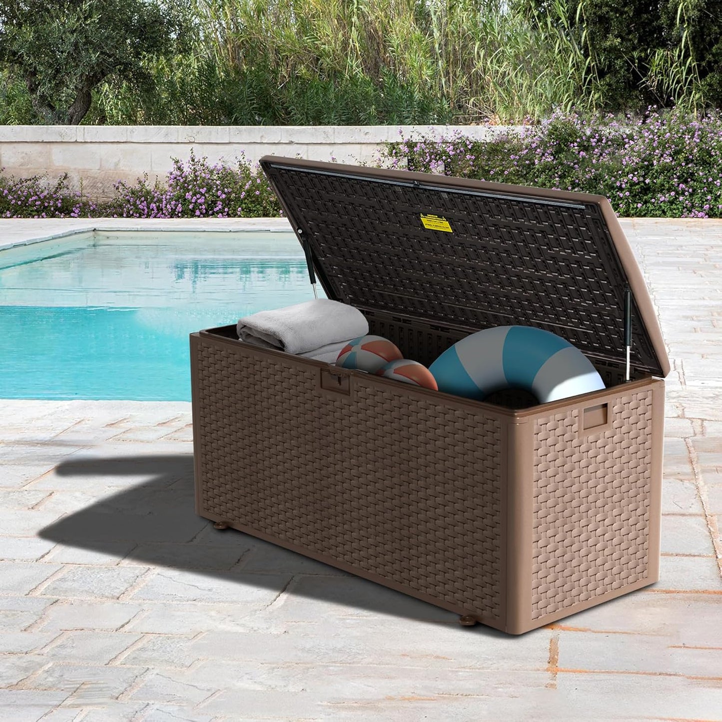 150 Gallon Deck Box,Outdoor Storage Box Lockable,Waterproof for Patio Furniture, Garden Tools, Pool Accessories, UV-Resistant for All Weather Use, Greige