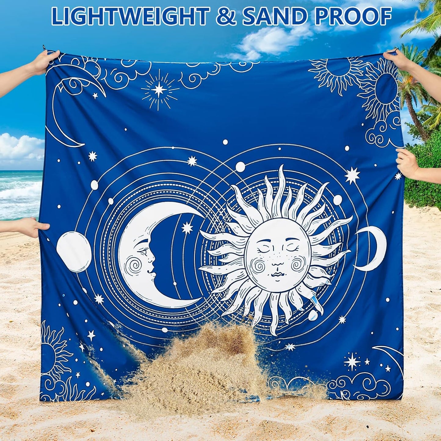 Beach Blanket Waterproof Sandproof Beach Mat 79" X 83"/10'x9'for 2-8 Adults Quick Drying Outdoor Picnic Mat Beach Accessories for Travel, Camping, Hiking