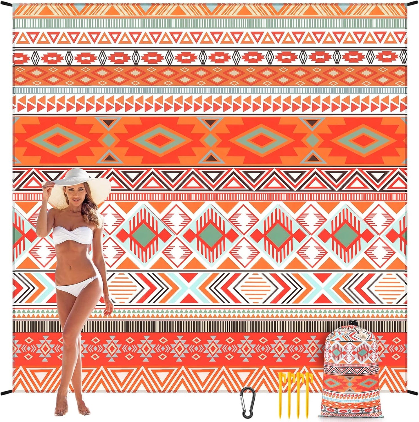 Beach Blanket Waterproof Sandproof Beach Mat 79" X 83"/10'x9'for 2-8 Adults Quick Drying Outdoor Picnic Mat Beach Accessories for Travel, Camping, Hiking