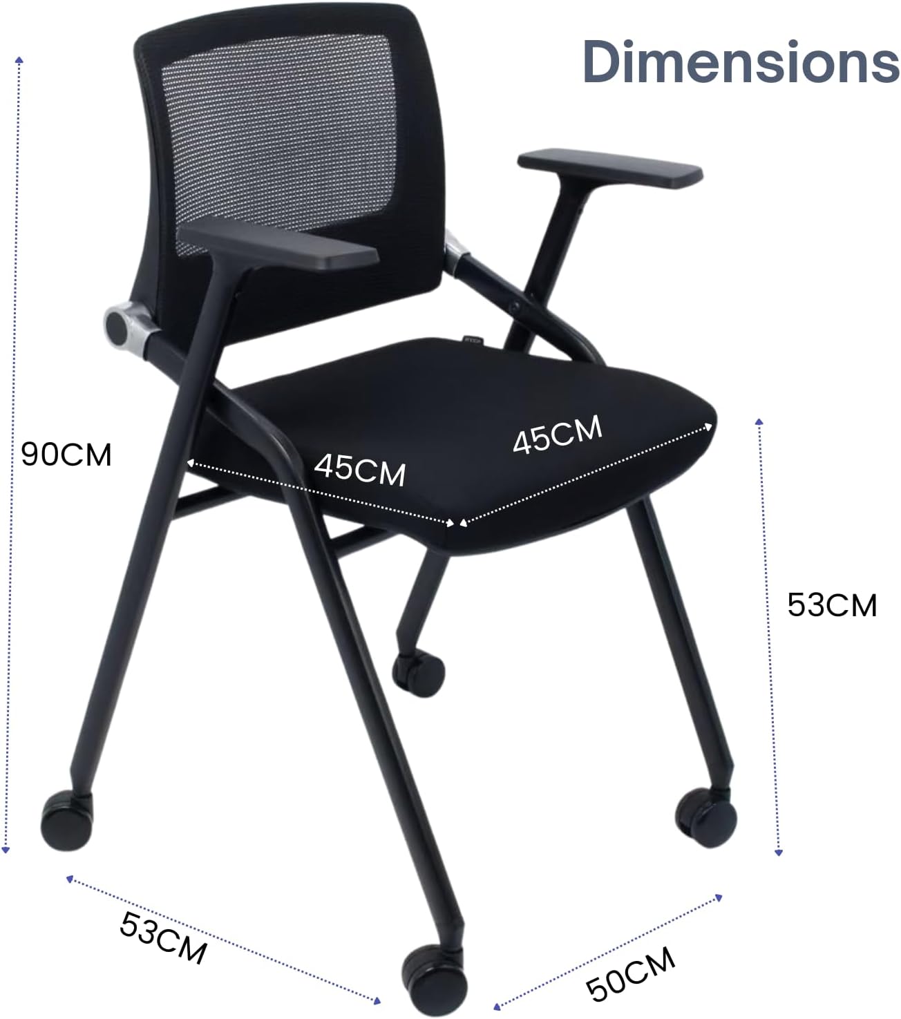 40 Pack, Foldable Office Chairs with Wheels, Mesh Back, Arms and Portable - Folding Office Chairs Stackable for Conference Room Chair, Office Guest & Reception & Meeting Chair - (Black) 300 lbs.