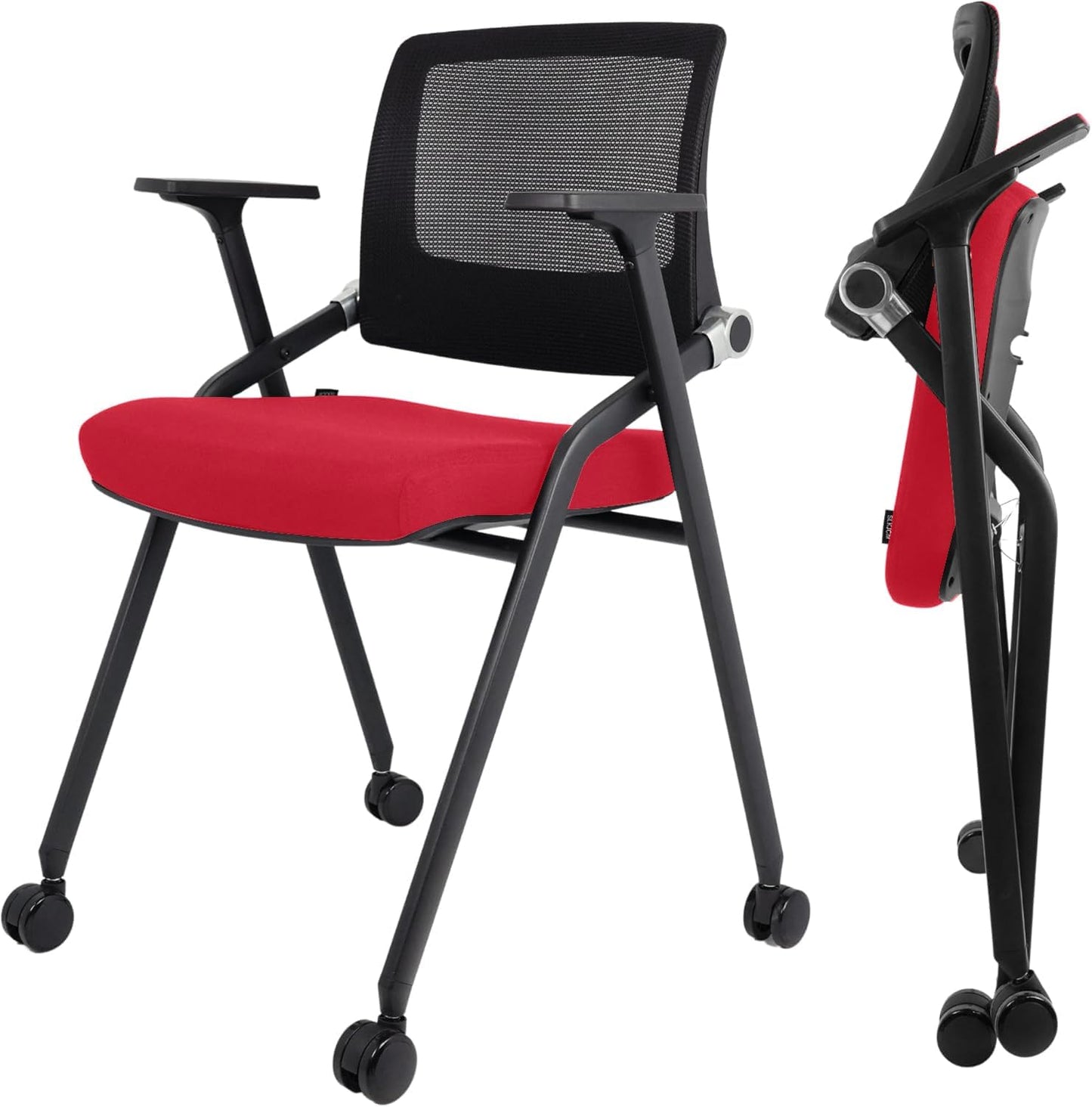 40 Pack, Foldable Office Chairs with Wheels, Mesh Back, Arms and Portable - Folding Office Chairs Stackable for Conference Room Chair, Office Guest & Reception & Meeting Chair - (Black) 300 lbs.