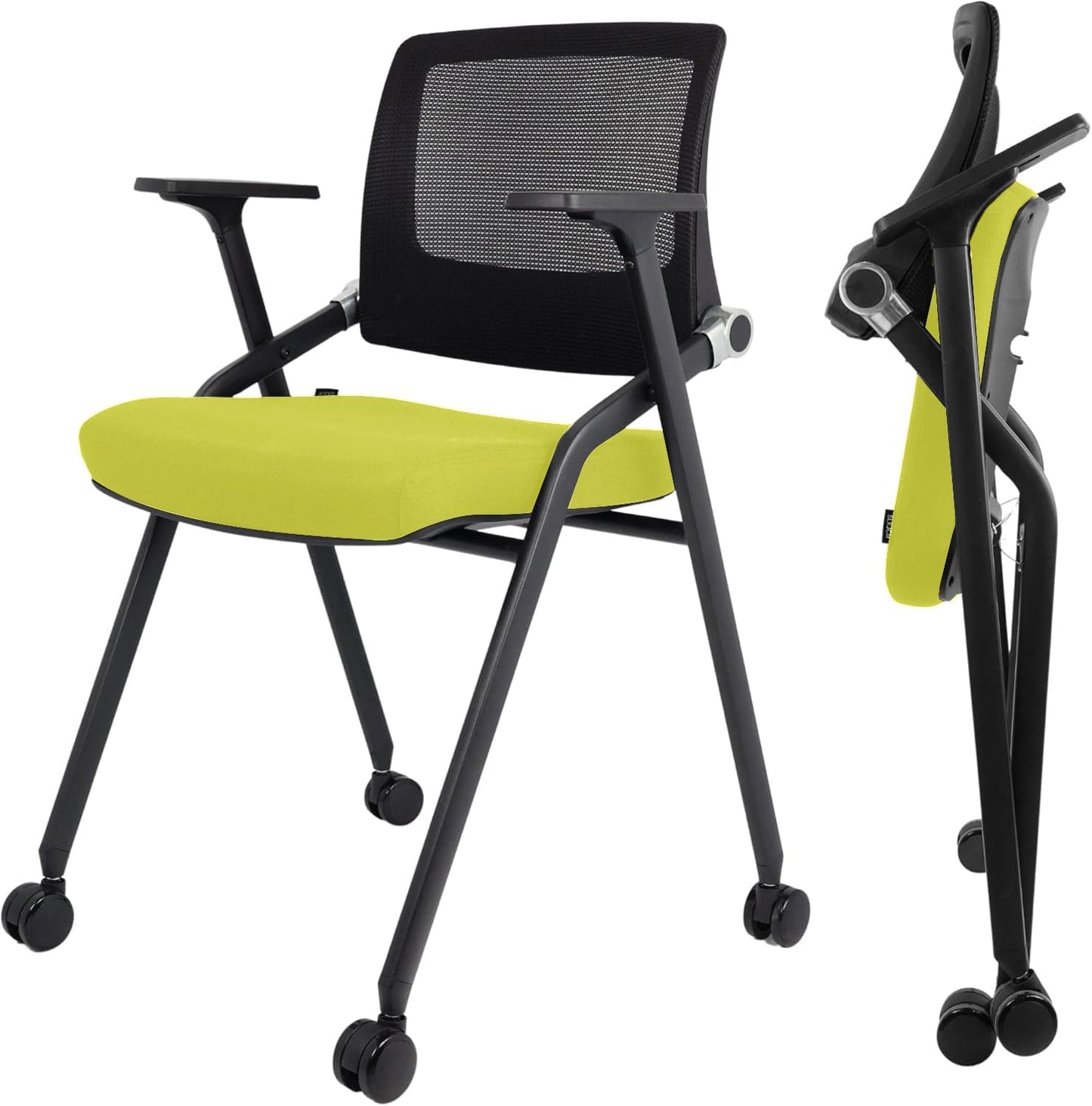 40 Pack, Foldable Office Chairs with Wheels, Mesh Back, Arms and Portable - Folding Office Chairs Stackable for Conference Room Chair, Office Guest & Reception & Meeting Chair - (Black) 300 lbs.