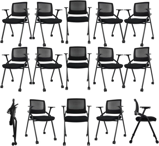 40 Pack, Foldable Office Chairs with Wheels, Mesh Back, Arms and Portable - Folding Office Chairs Stackable for Conference Room Chair, Office Guest & Reception & Meeting Chair - (Black) 300 lbs.