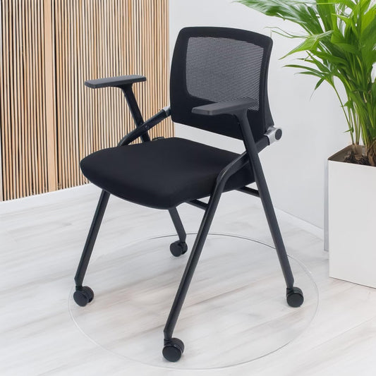 40 Pack, Foldable Office Chairs with Wheels, Mesh Back, Arms and Portable - Folding Office Chairs Stackable for Conference Room Chair, Office Guest & Reception & Meeting Chair - (Black) 300 lbs.