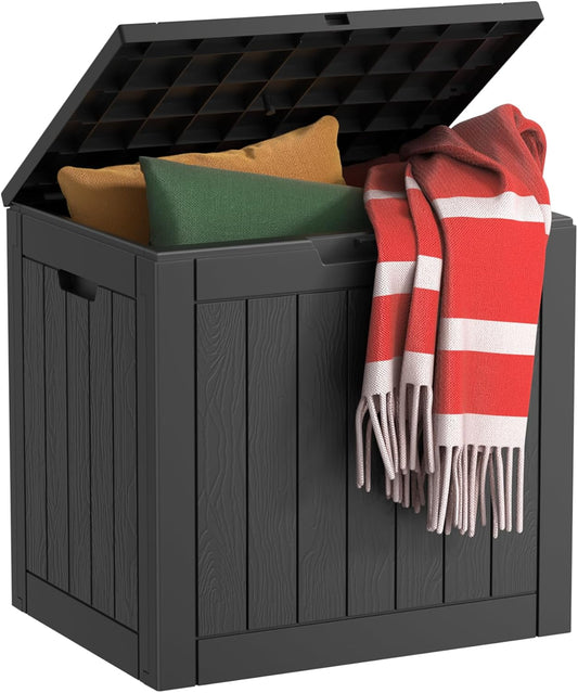 32 Gallon Resin Deck Box Waterproof, UV Resistant Outdoor Storage Box for Delivery, Porch, Patio and Garden, Stripe Black