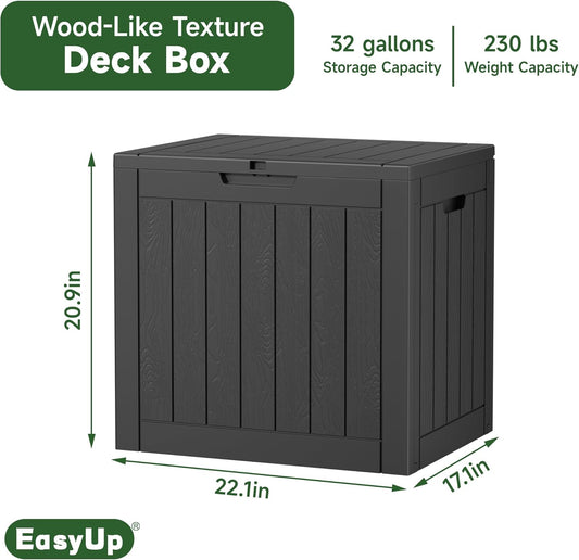 32 Gallon Resin Deck Box Waterproof, UV Resistant Outdoor Storage Box for Delivery, Porch, Patio and Garden, Stripe Black