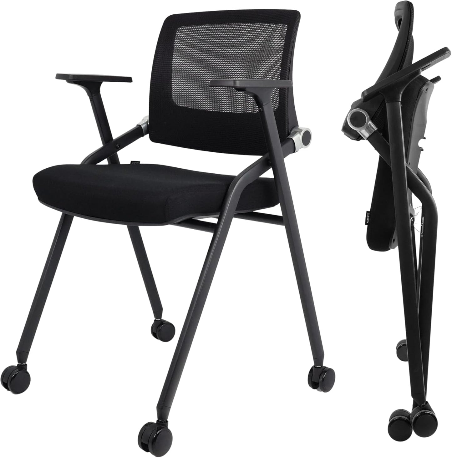 40 Pack, Foldable Office Chairs with Wheels, Mesh Back, Arms and Portable - Folding Office Chairs Stackable for Conference Room Chair, Office Guest & Reception & Meeting Chair - (Black) 300 lbs.