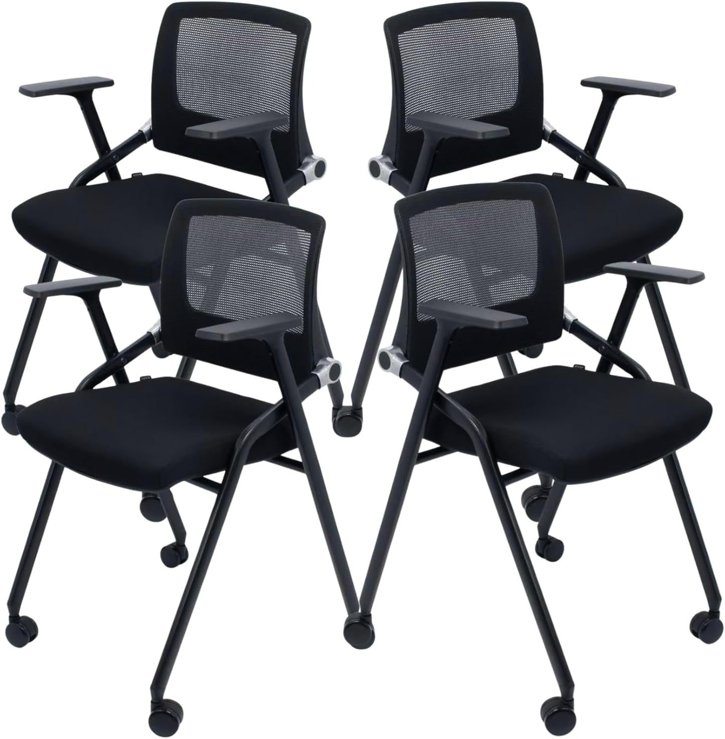 40 Pack, Foldable Office Chairs with Wheels, Mesh Back, Arms and Portable - Folding Office Chairs Stackable for Conference Room Chair, Office Guest & Reception & Meeting Chair - (Black) 300 lbs.