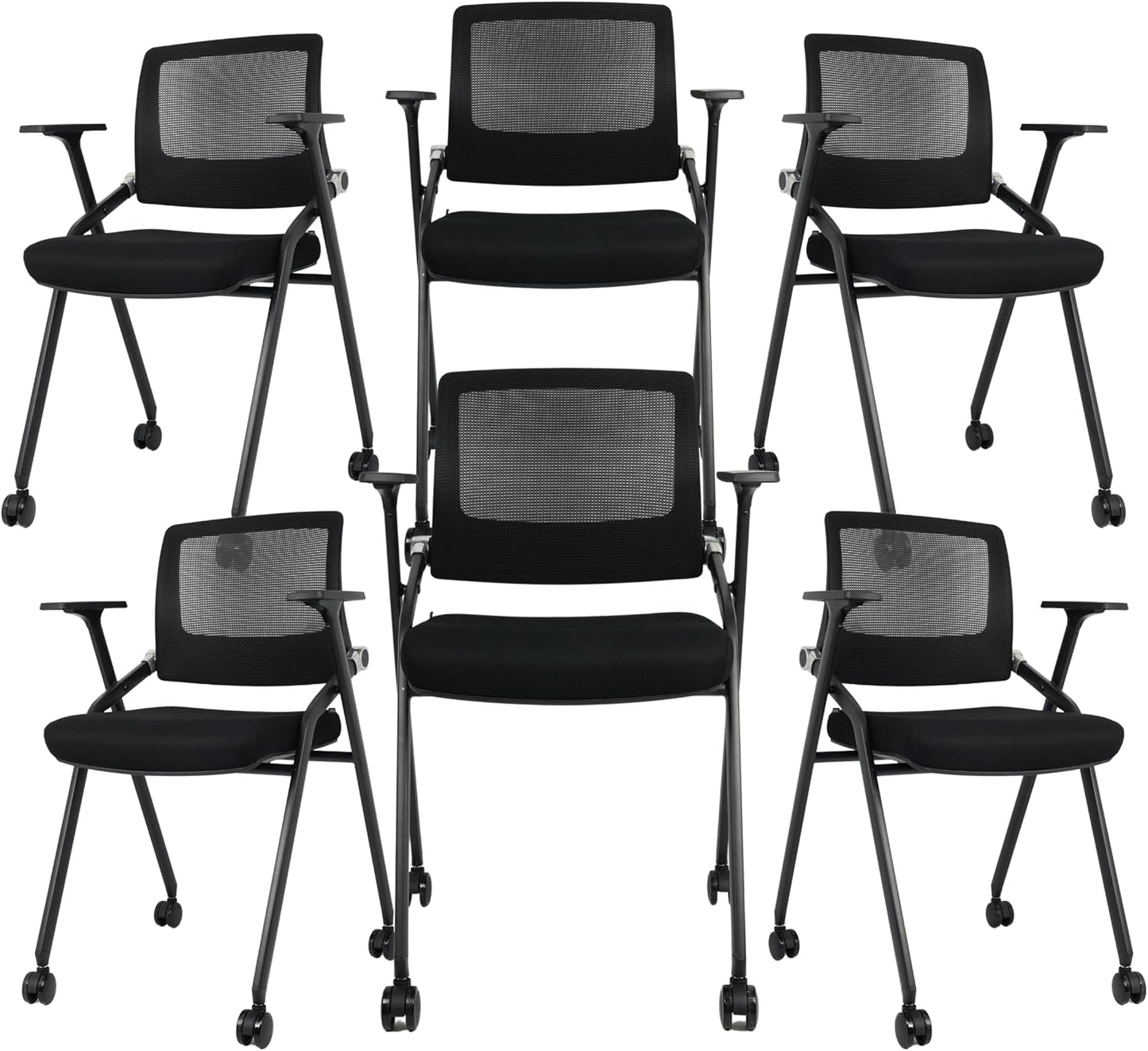 40 Pack, Foldable Office Chairs with Wheels, Mesh Back, Arms and Portable - Folding Office Chairs Stackable for Conference Room Chair, Office Guest & Reception & Meeting Chair - (Black) 300 lbs.