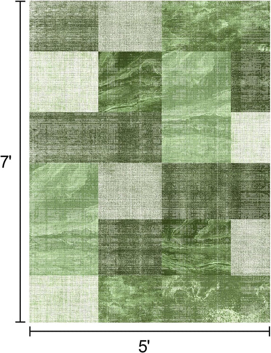 5×7 Washable Modern Area Rugs,Geometric Abstract High Traffic Neutral Non-Slip Large Carpet for Living Room,Bedroom,Dining Room,Farmhouse,Spring Green